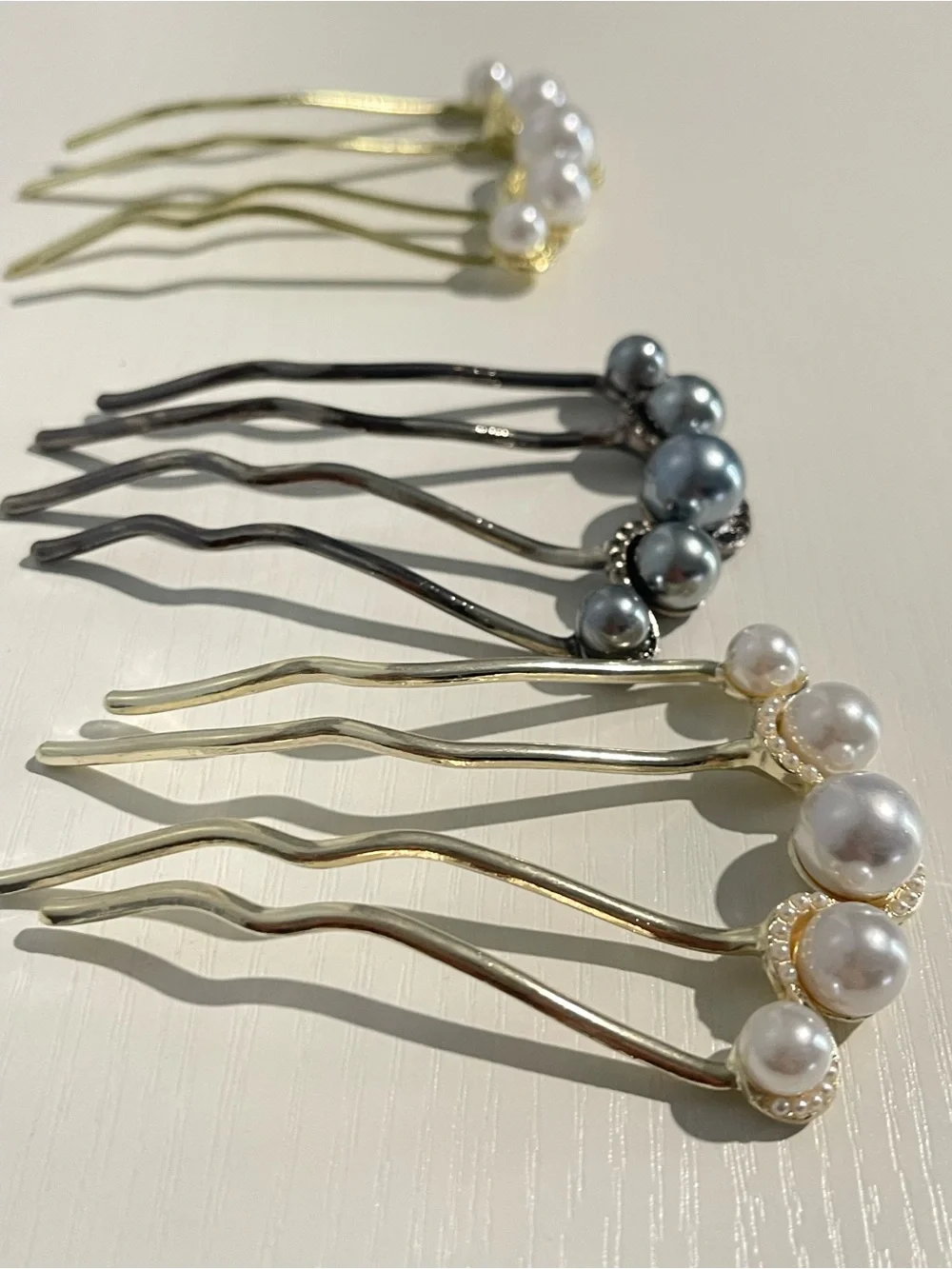 Pearl Cluster Hair Fork - Gold and Silver